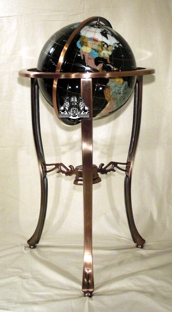 37" 3-Leg Bronze Floor Standing Black Onyx Gemstone Globe with U