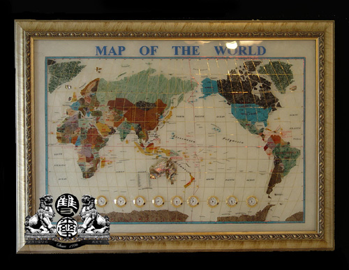 650 MM (29") MOTHER OF PEARL HANDCRAFTED GEMSTONE MAP WITH CLOCK